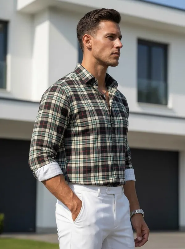 Men's_Multicolour_Checked_Casual_Shirt_With_Rolled_Sleeves