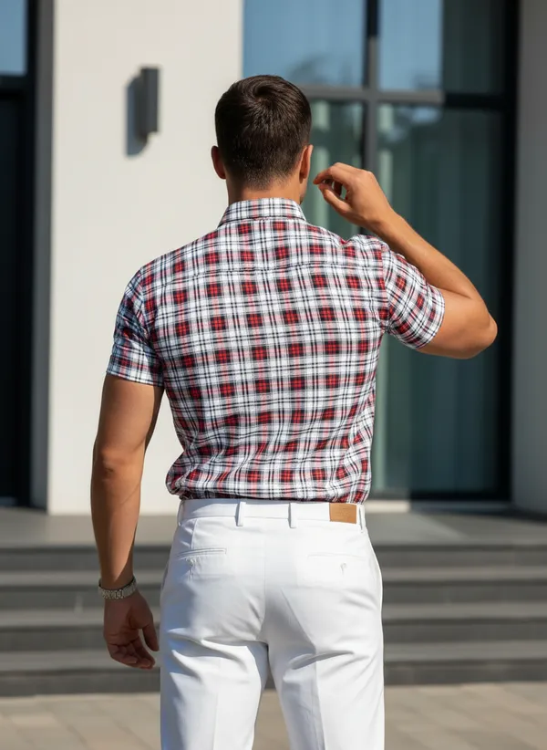 Men's_Red_And_White_Plaid_Short-Sleeve_Button-Down_Casual_Shirt