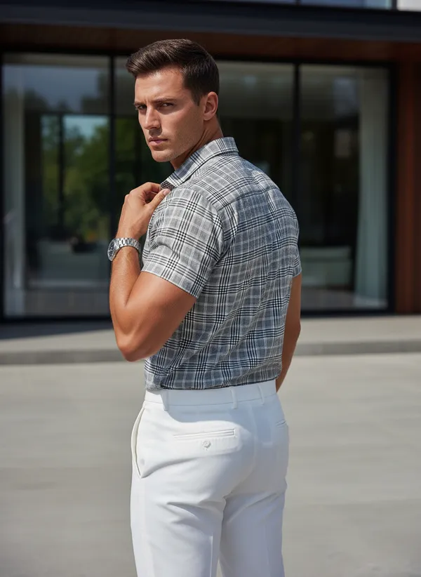 Men's_Grey_Checked_Short_Sleeve_Shirt