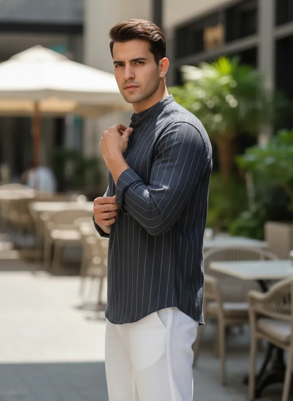 Men's_Navy_Blue_Striped_Kurta_With_Mandarin_Collar