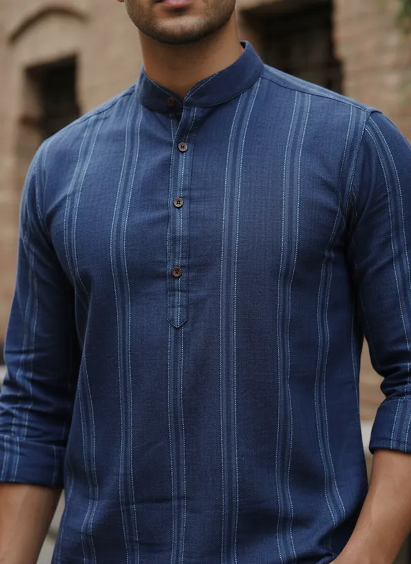 Men's_Blue_Striped_Mandarin_Collar_Full_Sleeve_Shirt