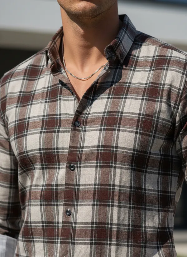 Men's_Brown_And_White_Plaid_Flannel_Shirt_With_Contrast_Collar