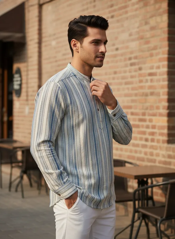 Men's_Vertical_Striped_Mandarin_Collar_Casual_Shirt