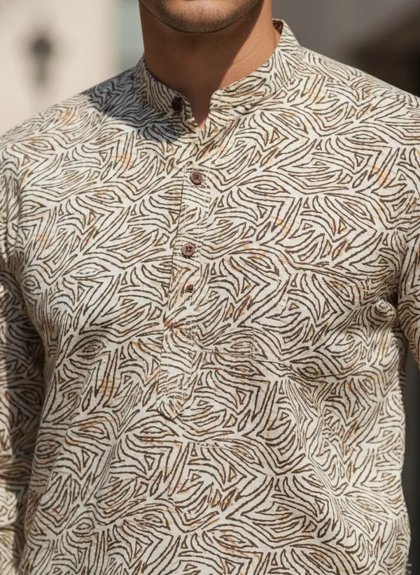 Men's_Beige_Abstract_Print_Mandarin_Collar_Cotton_Kurta