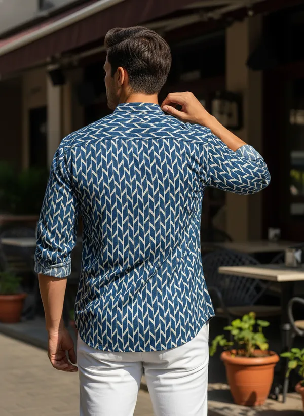 Men's_Blue_Geometric_Print_Mandarin_Collar_Cotton_Kurta
