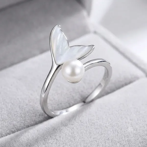 White_Rhodium_Sterling_Silver_Mermaid_Tail_Pearl_Adjustable_Ring_For_Women