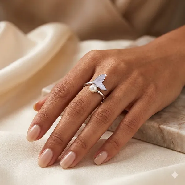 White_Rhodium_Sterling_Silver_Mermaid_Tail_Pearl_Adjustable_Ring_For_Women