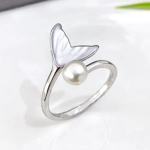 White_Rhodium_Sterling_Silver_Mermaid_Tail_Pearl_Adjustable_Ring_For_Women