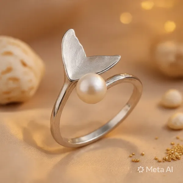 White_Rhodium_Sterling_Silver_Mermaid_Tail_Pearl_Adjustable_Ring_For_Women