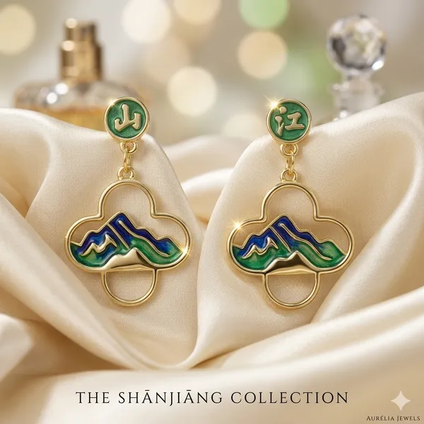 Yellow_Gold_Sterling_Silver_Green_Enamel_Mountain_Cloud_Drop_Earrings_For_Women