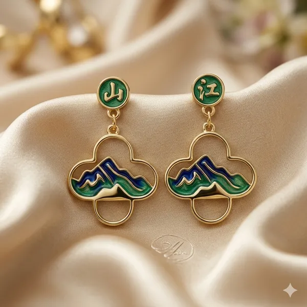 Yellow_Gold_Sterling_Silver_Green_Enamel_Mountain_Cloud_Drop_Earrings_For_Women