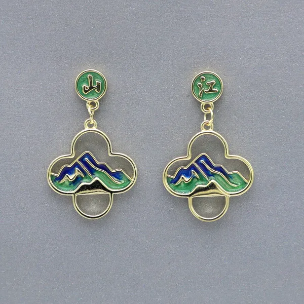 Yellow_Gold_Sterling_Silver_Green_Enamel_Mountain_Cloud_Drop_Earrings_For_Women
