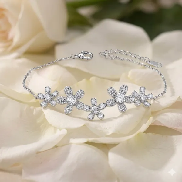 White_Sterling_Silver_Flower_Bracelet_For_Women