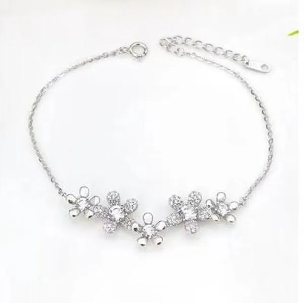 White_Sterling_Silver_Flower_Bracelet_For_Women
