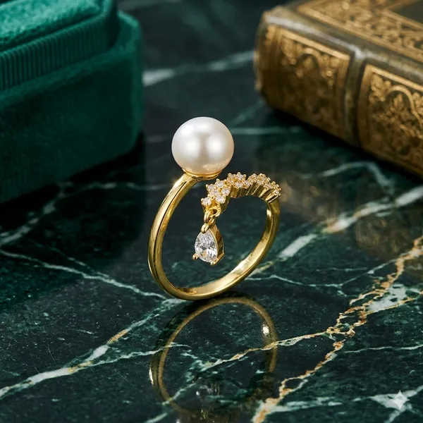 Yellow_Gold_Sterling_Silver_Pearl_Open_Ring_For_Women