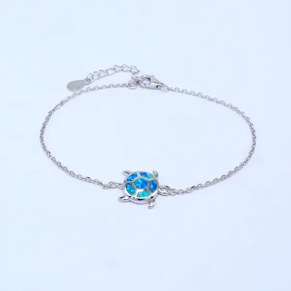 White_Sterling_Silver_Blue_Opal_Turtle_Charm_Bracelet_For_Women