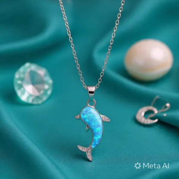 White_Sterling_Silver_Dolphin_Blue_Opal_Pendant_Necklace_For_Women