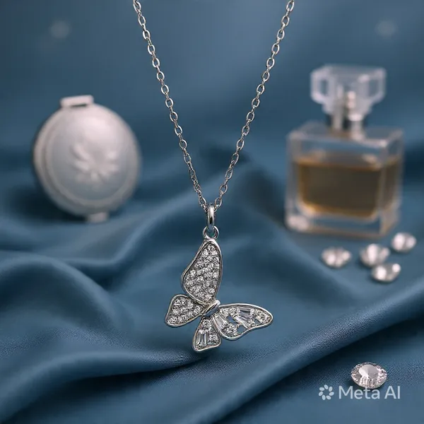 White_Rhodium_Sterling_Silver_Butterfly_Pendant_Necklace_For_Women