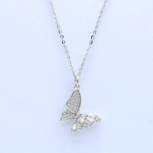 White_Rhodium_Sterling_Silver_Butterfly_Pendant_Necklace_For_Women