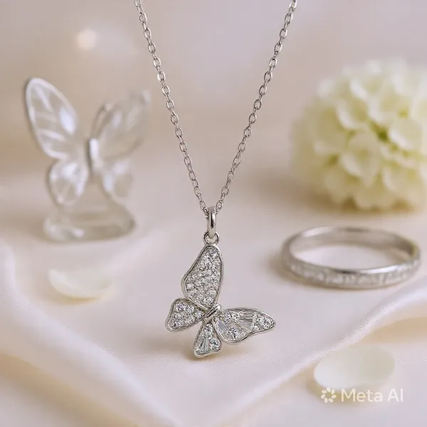 White_Rhodium_Sterling_Silver_Butterfly_Pendant_Necklace_For_Women