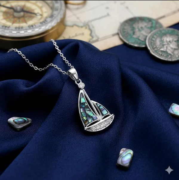 White_Sterling_Silver_Abalone_Shell_Sailboat_Pendant_Necklace_For_Women
