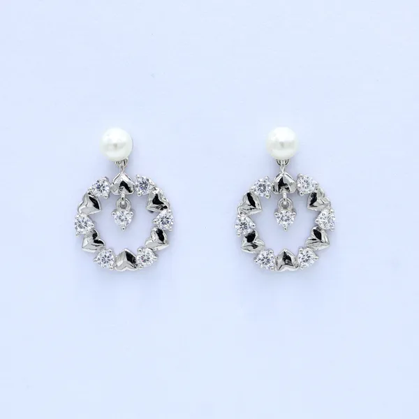 White_Rhodium_Sterling_Silver_Pearl_Wreath_Drop_Earrings_For_Women