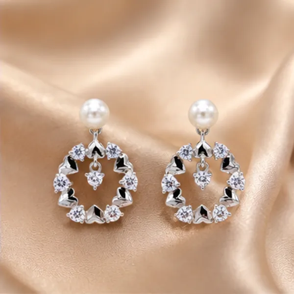 White_Rhodium_Sterling_Silver_Pearl_Wreath_Drop_Earrings_For_Women