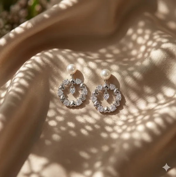 White_Rhodium_Sterling_Silver_Pearl_Wreath_Drop_Earrings_For_Women