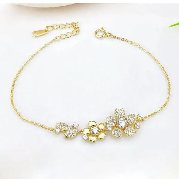 Yellow_Gold_Sterling_Silver_Flower_Cluster_Bracelet_For_Women