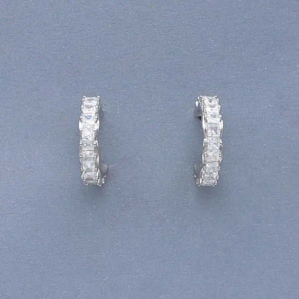 White_Rhodium_Sterling_Silver_Studded_Hoop_Earrings_For_Women