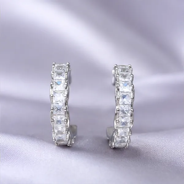 White_Rhodium_Sterling_Silver_Studded_Hoop_Earrings_For_Women