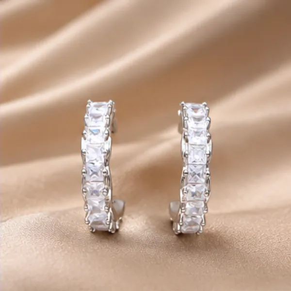 White_Rhodium_Sterling_Silver_Studded_Hoop_Earrings_For_Women