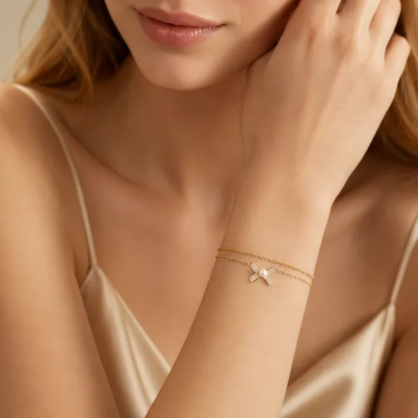 Yellow_Gold_Sterling_Silver_Pearl_Butterfly_Double_Chain_Bracelet_For_Women