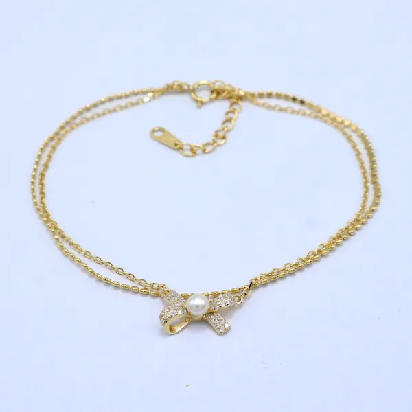 Yellow_Gold_Sterling_Silver_Pearl_Butterfly_Double_Chain_Bracelet_For_Women