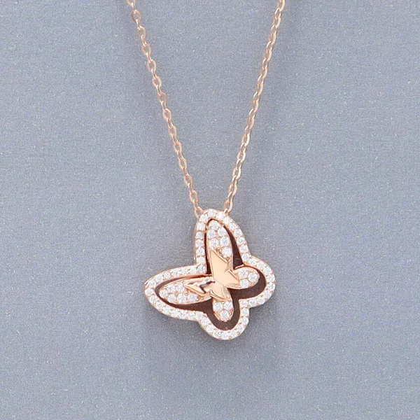 Rose_Gold_Sterling_Silver_Butterfly_Diamond_Pendant_Necklace_For_Women