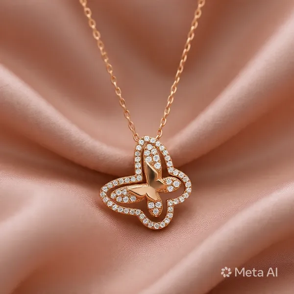Rose_Gold_Sterling_Silver_Butterfly_Diamond_Pendant_Necklace_For_Women