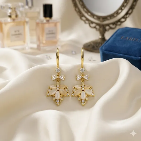 Yellow_Gold_Sterling_Silver_Floral_Drop_Earrings_For_Women