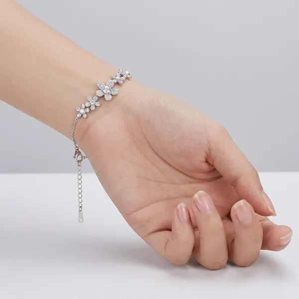 White_Sterling_Silver_Flower_Bracelet_For_Women