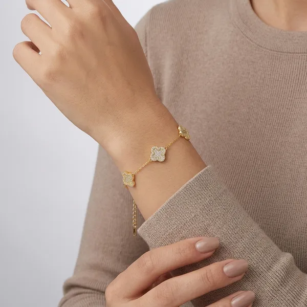 Yellow_Gold_Sterling_Silver_Clover_Cubic_Zirconia_Bracelet_For_Women