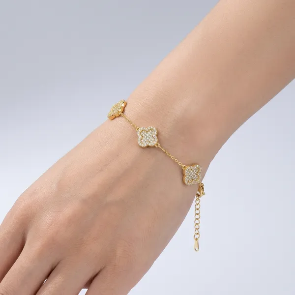 Yellow_Gold_Sterling_Silver_Clover_Cubic_Zirconia_Bracelet_For_Women