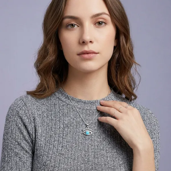 White_Sterling_Silver_Evil_Eye_Turquoise_Stone_Pendant_Necklace_For_Women