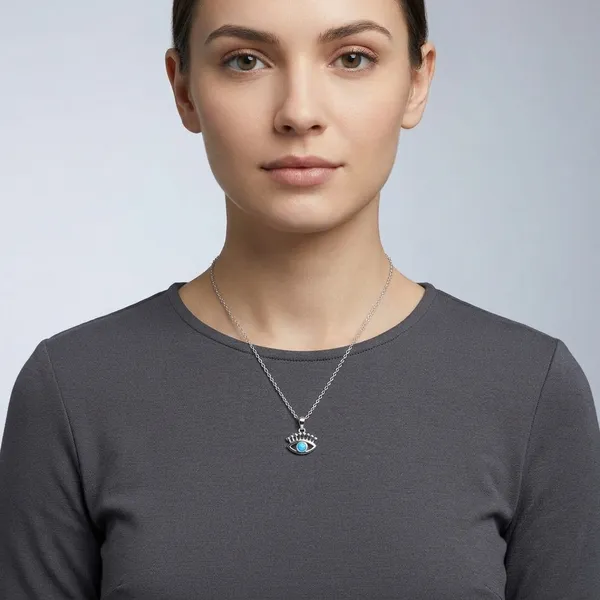 White_Sterling_Silver_Evil_Eye_Turquoise_Stone_Pendant_Necklace_For_Women