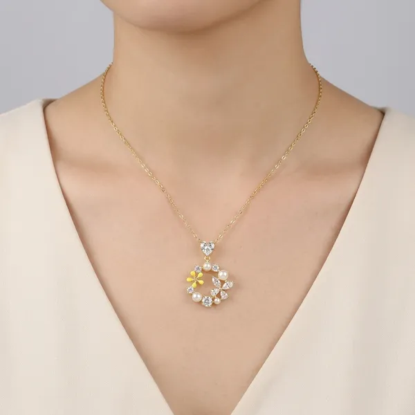 Yellow_Gold_Sterling_Silver_Pearl_Floral_Pendant_Necklace_For_Women