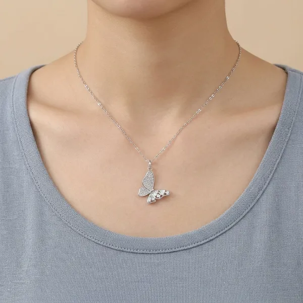 White_Rhodium_Sterling_Silver_Butterfly_Pendant_Necklace_For_Women