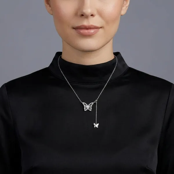 White_Rhodium_Sterling_Silver_Butterfly_Pendant_Necklace_For_Women