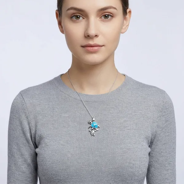 White_Sterling_Silver_Blue_Opal_Turtle_Pendant_Necklace_For_Women