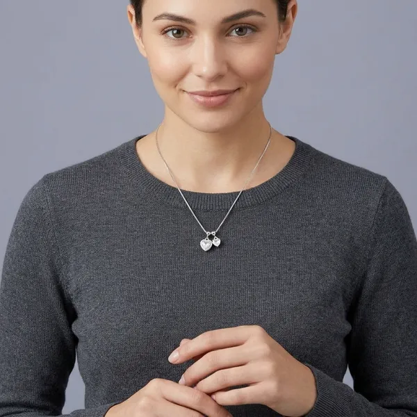 White_Rhodium_Sterling_Silver_Dual_Heart_Charm_Pendant_Necklace_For_Women