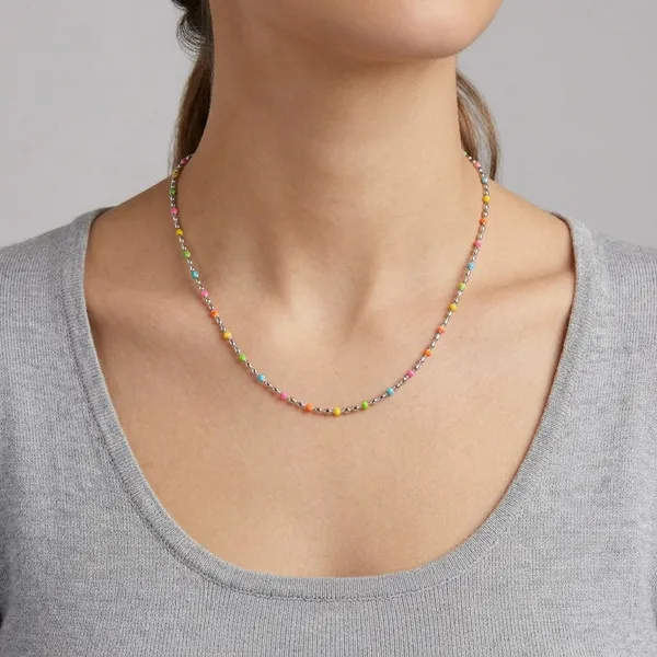 White_Rhodium_Sterling_Silver_Multicolor_Beaded_Chain_Necklace_For_Women