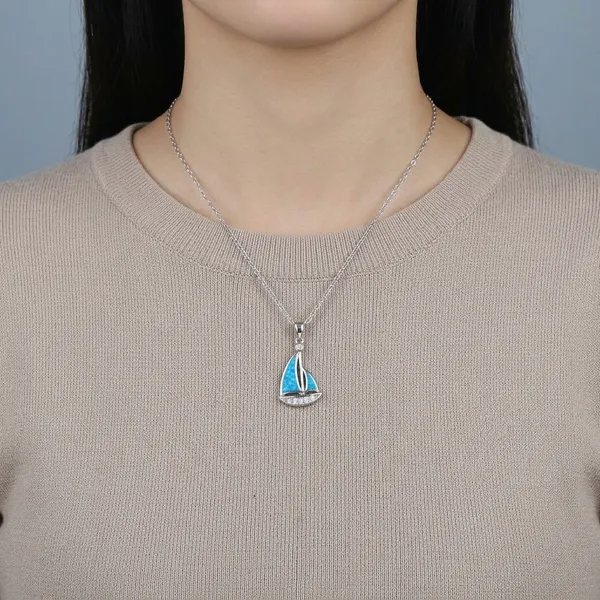 White_Sterling_Silver_Blue_Opal_Sailboat_Charm_Necklace_For_Women