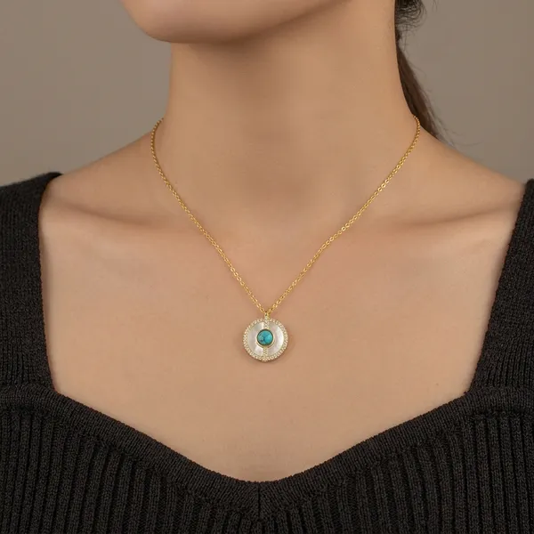 Yellow_Gold_Sterling_Silver_Turquoise_Stone_Pendant_Necklace_For_Women